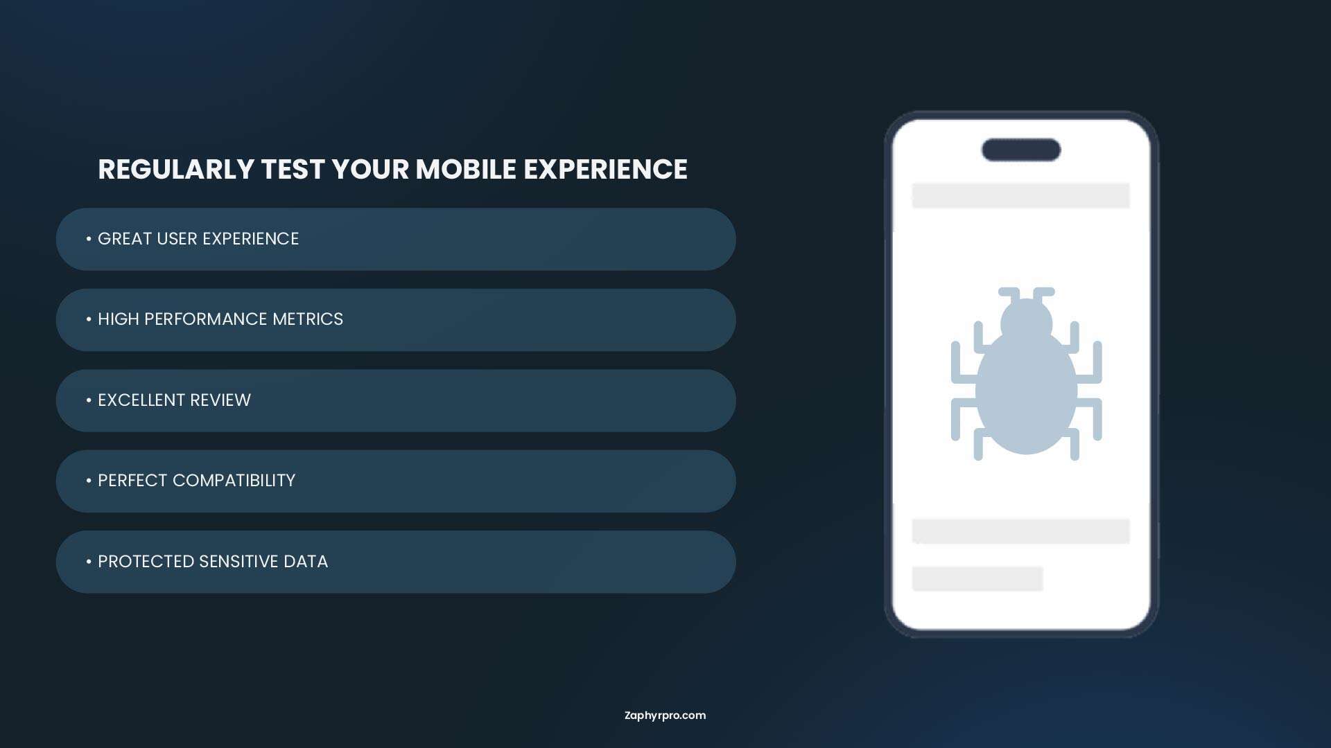Icon emphasizing the importance of regularly testing mobile experiences for great UX, high performance, and excellent reviews.