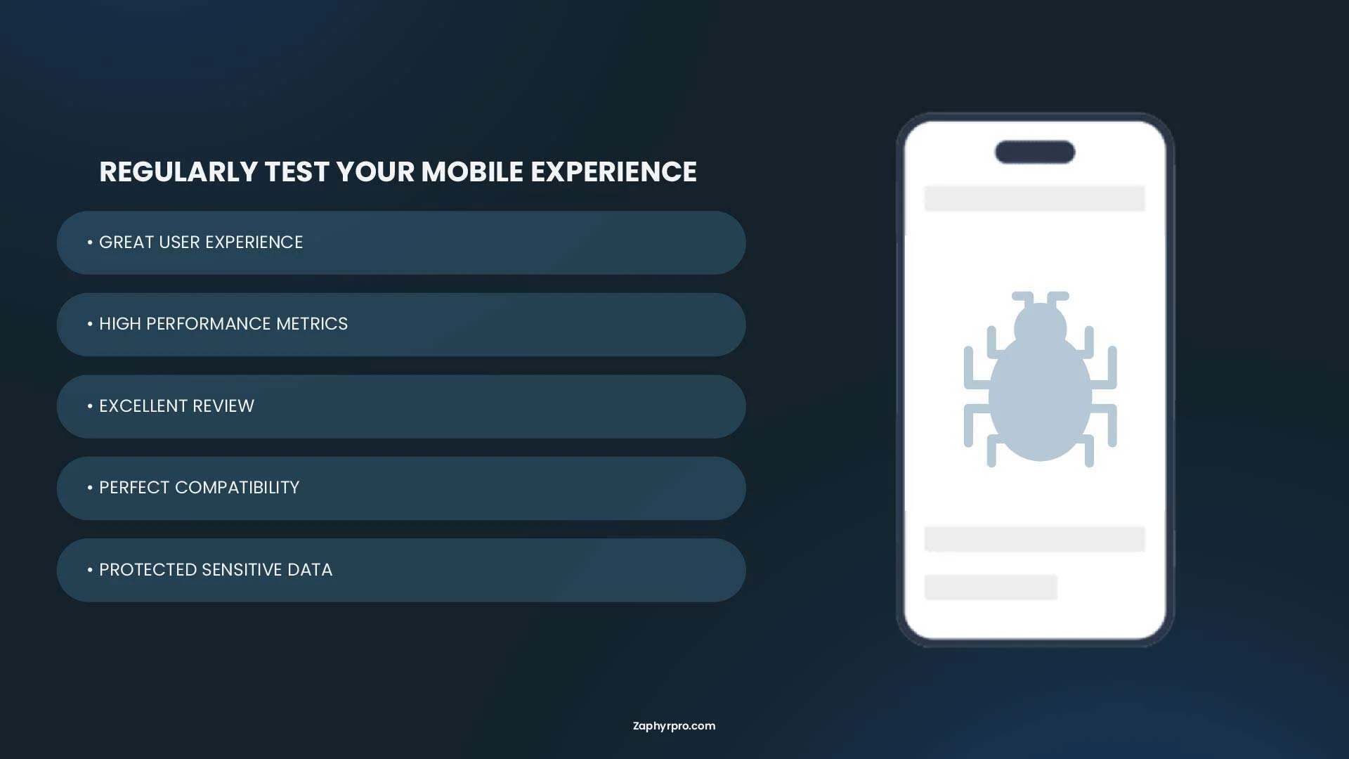 Icon emphasizing the importance of regularly testing mobile experiences for great UX, high performance, and excellent reviews.