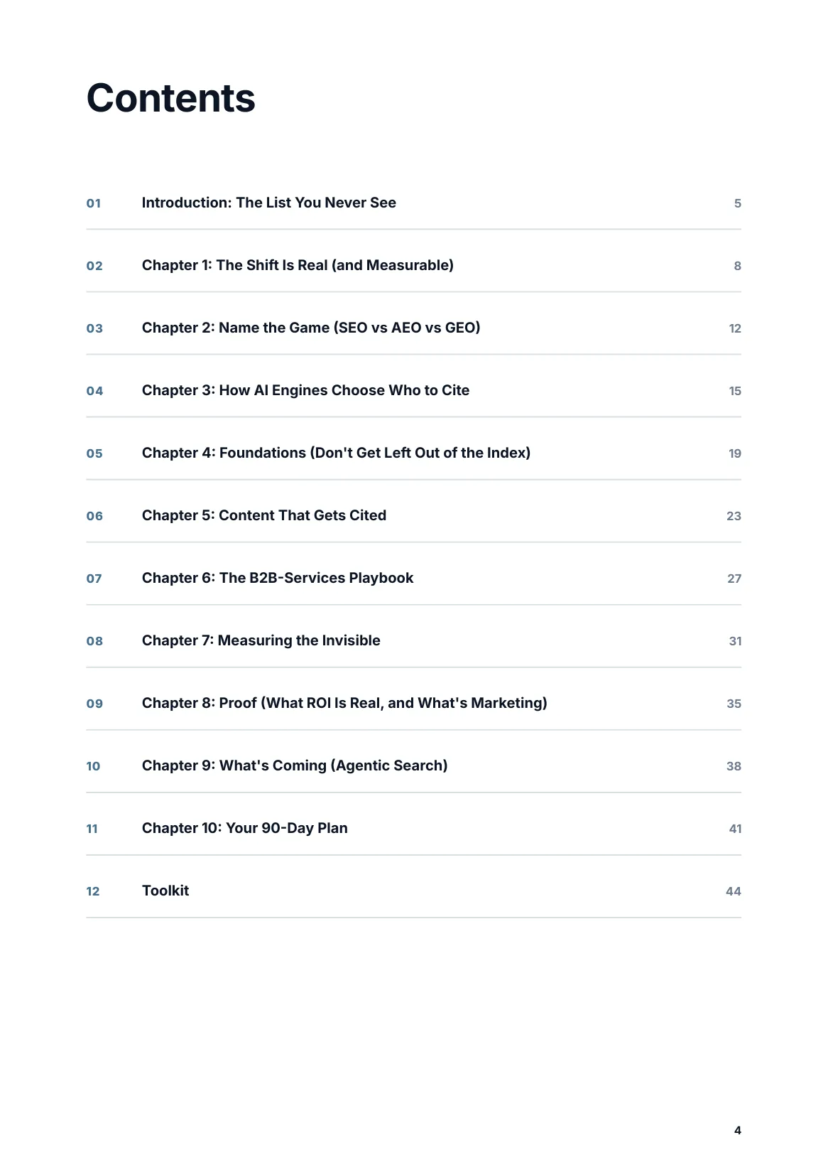 Page 4 of The B2B AI Search Playbook: Contents
