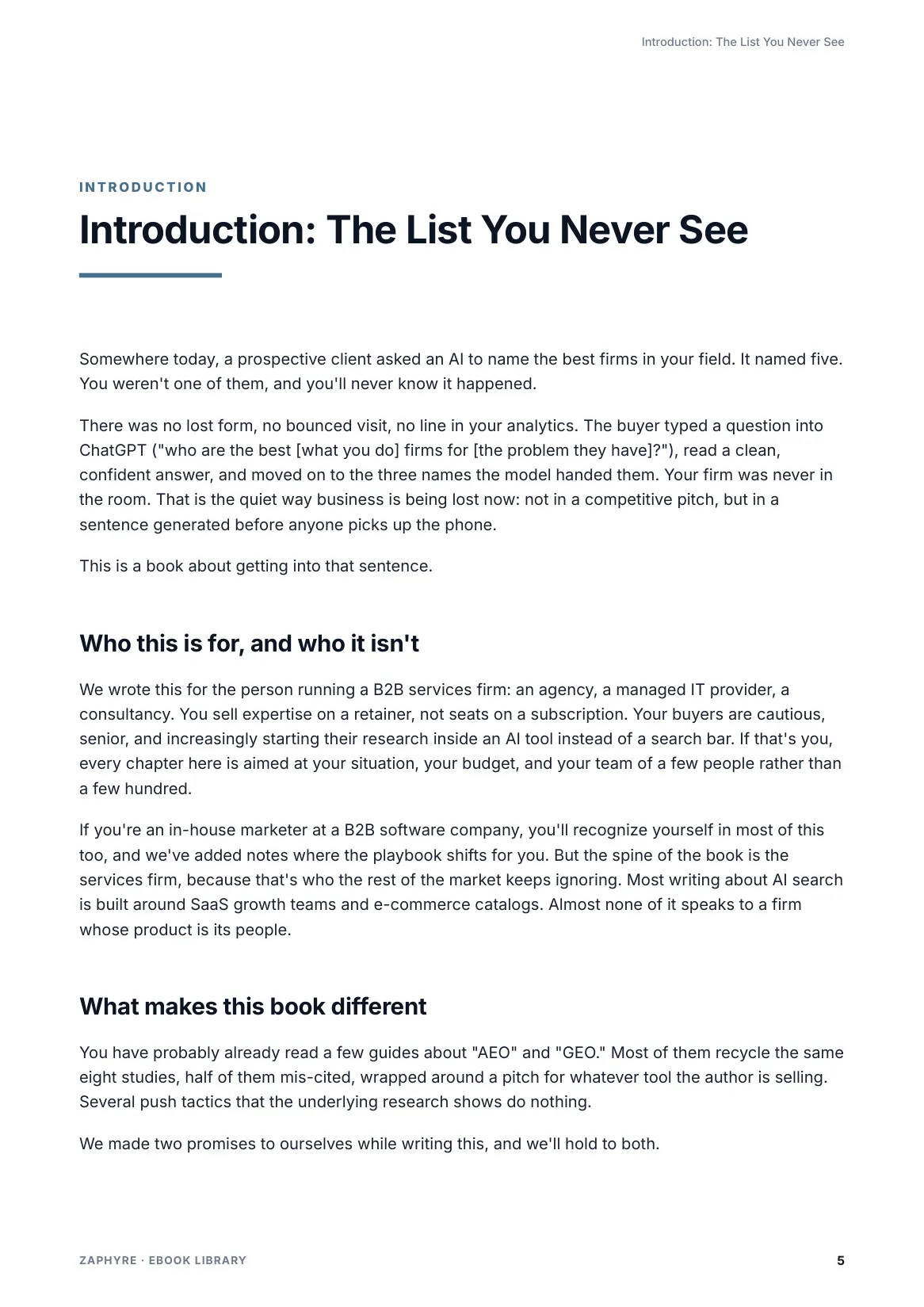 Page 5 of The B2B AI Search Playbook: Introduction: The List You Never See